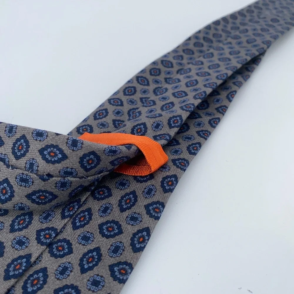 Eton Tie Mens One Size‎ Gray Blue Patterned Wool Classic Necktie Italy Made
